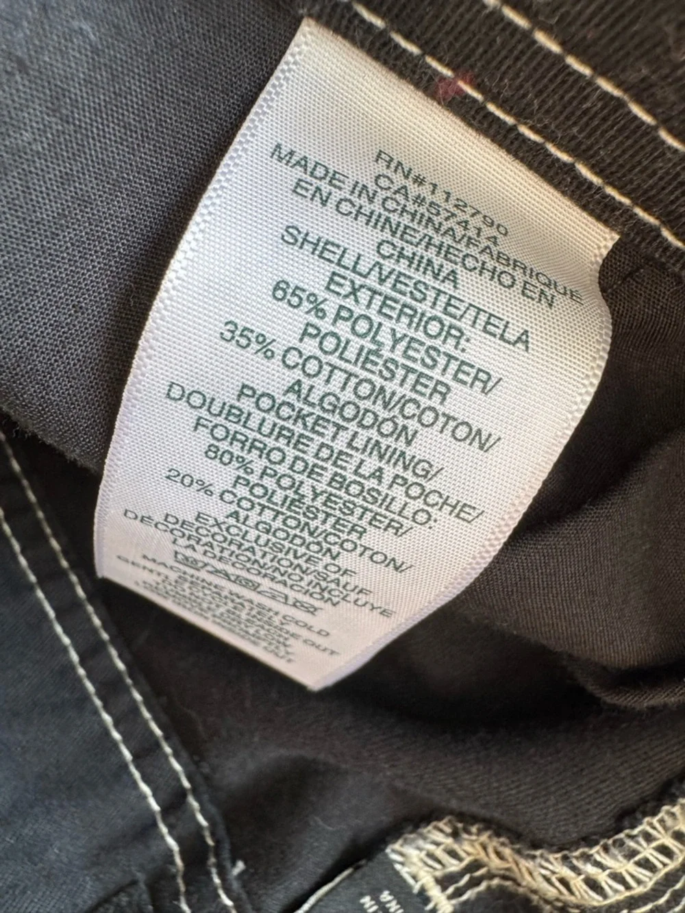 True Religion Jet Black Cargo Pants Men’s Size 38 (White Stitch) $159